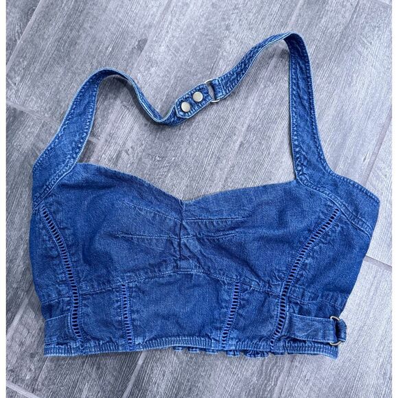 Free People Womens Tightly Bound Denim Halter Top Size‎ Medium Buttons - Picture 4 of 7